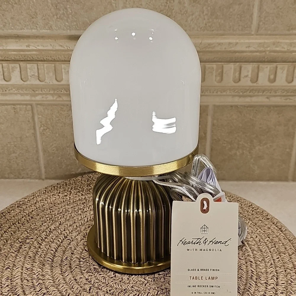 Hearth And Hand Brass Fluted With Frosted Glass Globe Accent Table Lamp